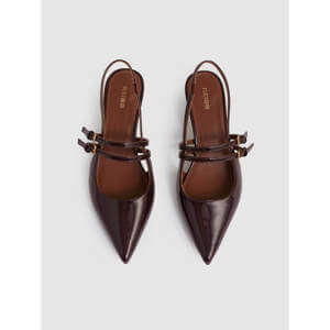 REISS Isla Leather Slingback Buckle Court Shoes
